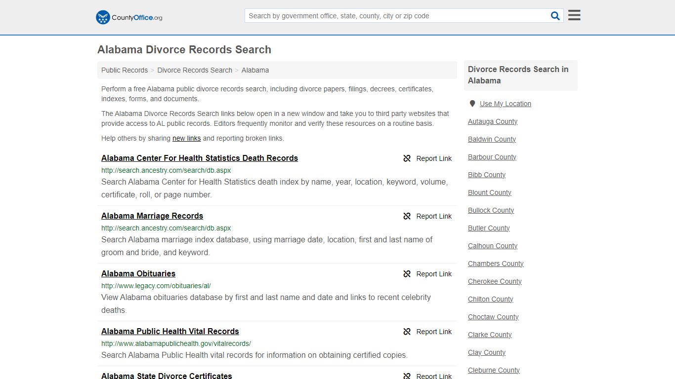 Alabama Divorce Records Search - County Office